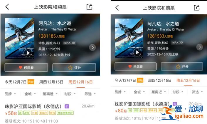 单张预售票价超过250元、点映场高达358元 谁最想看《阿凡达2》？？